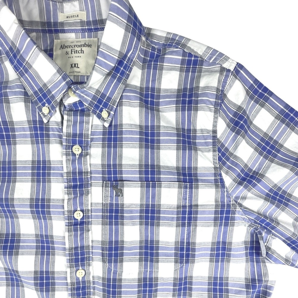 Abercrombie & Fitch Button Down Mens XXL Blue Plaid Muscle Fit Long Sleeve Shirt